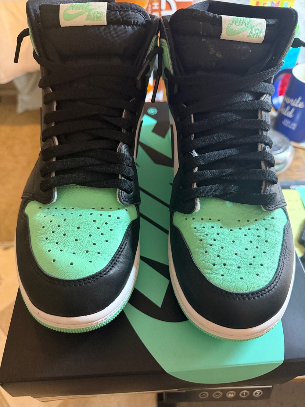 Nike Men’s High-Top Sneakers Black and Mint Green size 10